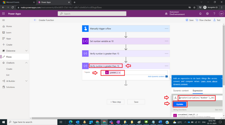 Usage of Greater Function in Power Automate